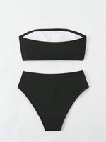 Sexy Bandeau Bikini 2026 Women Black Patchwork Striped Push Up High Waist Swimsuit Summer Bathing Suit 2 Piece Swimwear Biquini