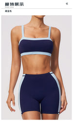 Summer Color Blocking Yoga Suit Women Shockproof Slim Sports Bra High Waist Hip Lift Shorts Gym Running Fitness Sets Tracksuit