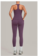 Women's Seamless Yoga Sets Sports Fitness Hip-lifting High Waist Pant Sleeveless Backless Suits Workout Running Leggings Sets