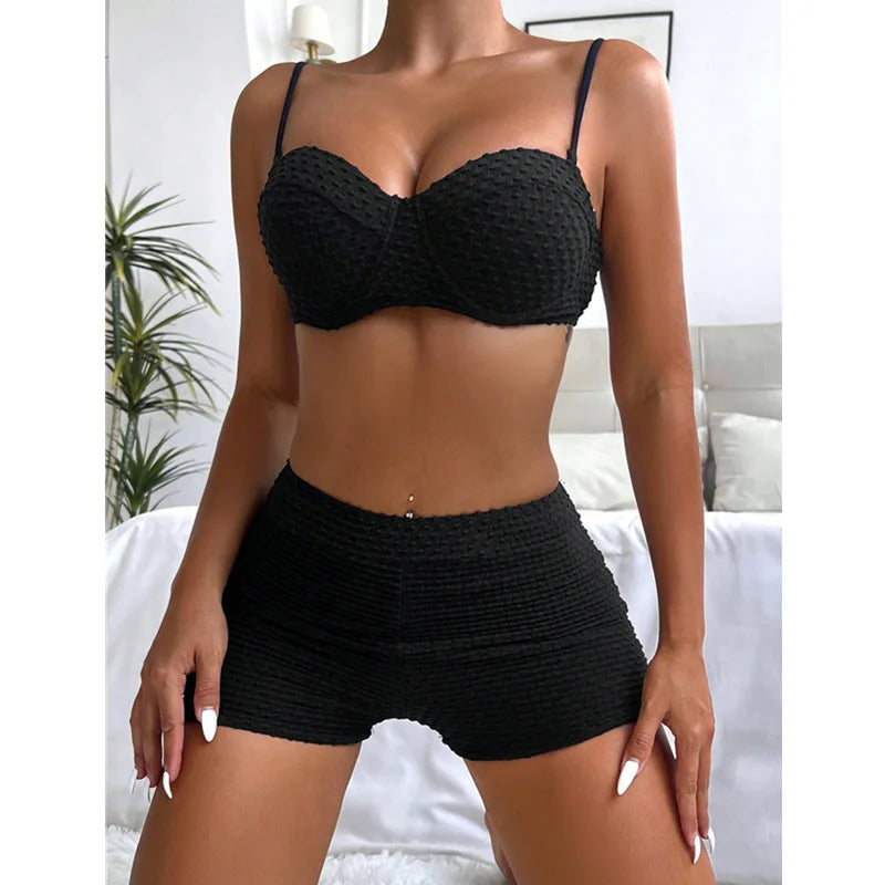 White Swimwear Female Two Pieces Tankini Sets 2024 New Sports Push Up Swimsuit Women Beach Wear Swimming Bathing Suits Shorts