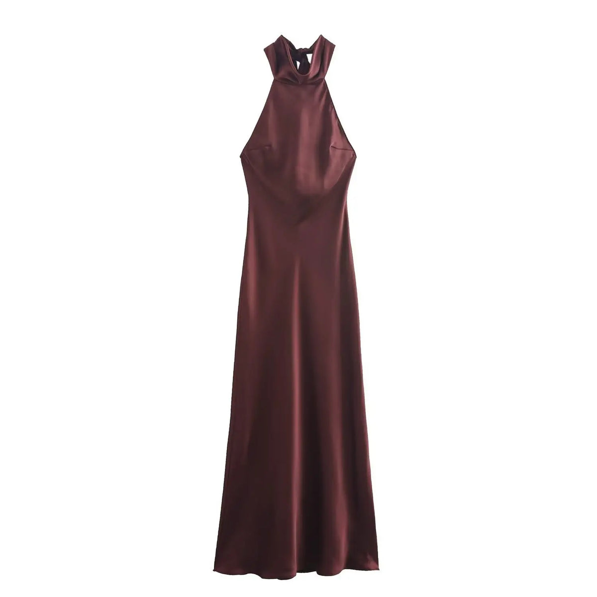 Elegant Solid Color Satin Halter Lace Up Long Dress Sexy Off Shoulder Backless Sleeveless Bodycon Dresses New Lady Party Robe