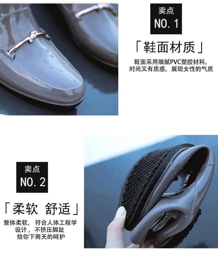 Women Rainning Boots Fashion Ladies Walking Waterproof Ankle Rubber Rainboots Casual Thick Bottom Low Heel Short Boot 2024
