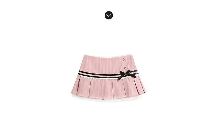 Striped Contrasting Color Bow Lace Splicing Pleated Skirt Women 2026 Summer American Style Low WaistA-line Short Skirt UBFK