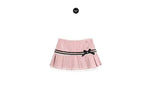 Striped Contrasting Color Bow Lace Splicing Pleated Skirt Women 2026 Summer American Style Low WaistA-line Short Skirt UBFK
