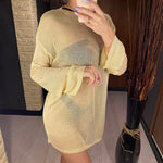 Sexy Long Sleeve See Through TopMesh Sheer Tunic Beach Cover Up Cover-ups Beach Dress Beach Wear Beachwear Female Women V3557