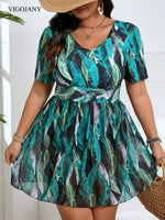 VigoJany 2026 Print Plus Size Tankini Swimwear Women Large V Neck Tied Curvy Dress Swimsuit Lady Big Beach 2 Piece Bathing Suit