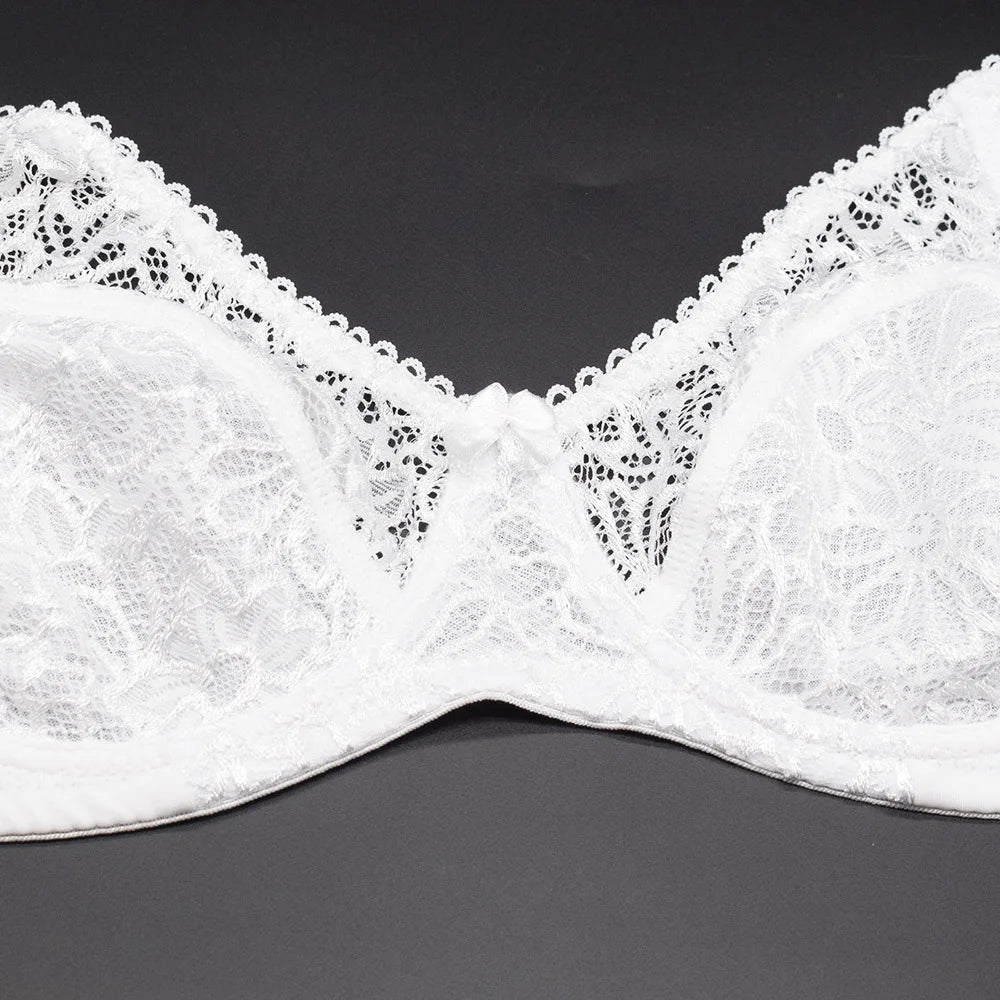 Plus Size Women Lace Bras Perspective Breathable Lager Bosom Bralette Underwired Embroidery Silky Touch BH Top B C D DD E F Cup