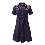 Western Cowgirl Printed Dress Halloween Cosplay Costume Summer Cowboy Button-Down Dress Short Sleeves 100% Cotton Sexy Dress