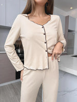 Autumn Winter Women Solid Color Pajama Set Casual Loungewear Long SleeveLeg Pants 2 Piece Outfit Comfortable Homewear New Hot