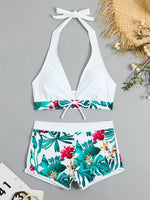2026 Halter Bikini Set Short Swimsuit Women High Waist Swimwear Female Printed Bathers Swimming Bathing Swim Suit Beachwear