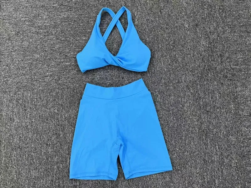 Seamless Yoga Fitness Sets Women High Waist Hip-Lifting Shorts & Sports Bra Workout for Running Gym