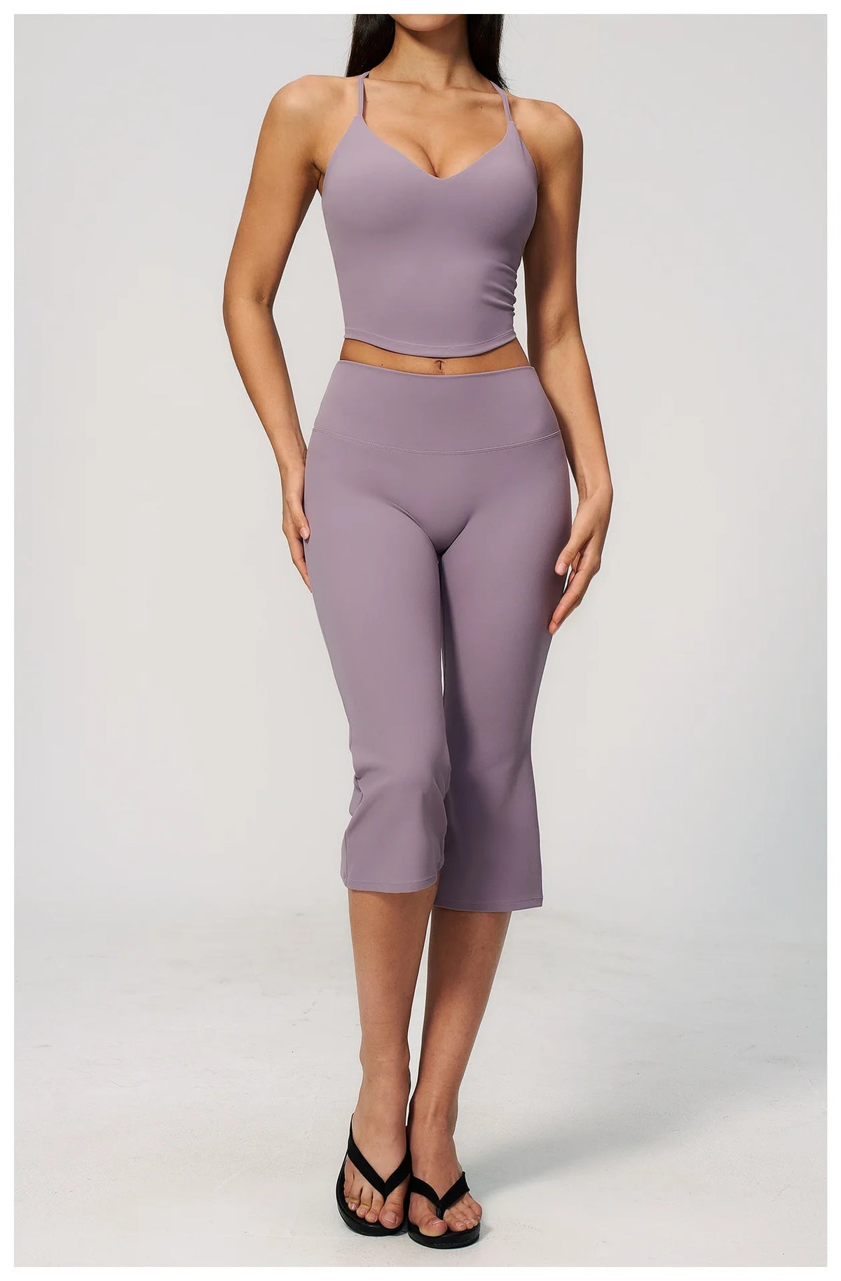 Summer New Yoga Clothing Women Solid V Neck Slim Sports Tank Top Athletic Wear High Waist Butt Lift Mid Pants Gym Fitness Suits