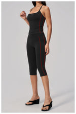Women's 2 Piece Yoga Set Summer Brushed Color-Block Slim Sports Tank Top High Waist Pants Gym Running Fitness Suits Tracksuit