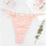 1pcs White Elegant Bow Sexy Women G-string Panties Low Rise Sexy Lingerie Metal Chain Lady Thongs Breathable Female Underwear