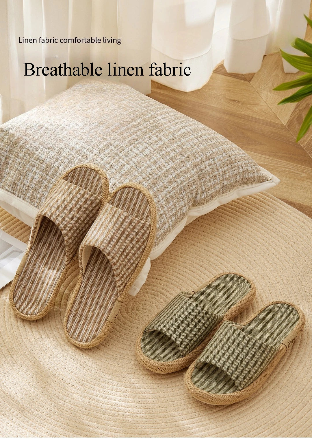 Janpanest Style Cotton Linen Slippers For Womeen Men Leisure House Shoes Striped Style Anti-slip Couples Home Breathable Slides