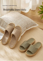 Janpanest Style Cotton Linen Slippers For Womeen Men Leisure House Shoes Striped Style Anti-slip Couples Home Breathable Slides