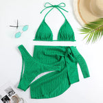 2026 New 3 Pieces Set Swimsuit Women Thong Swimwear Sexy Micro Bikini Set With Sarong Skirt White Beachwear Bathing Suit Pink