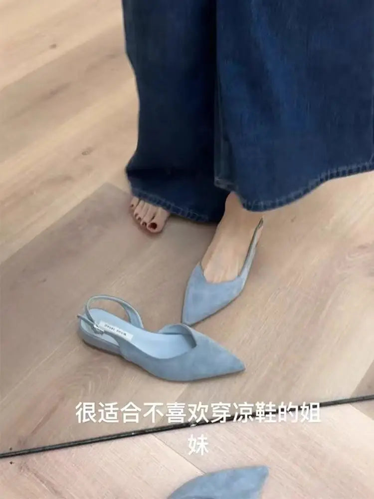 Concise Pointed Toe Square Low Heels Women Sandals Elegant Slingbacks Banquet Party Mule Shoes 2026 New