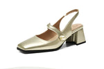 Elegant Slingback Sandals Women Summer Shoes Pink Black Silver Medium Heels Close Toe Office Party Shoes Female Large Size 45