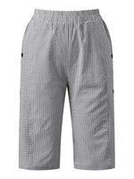 2026 Summer Women Striped Capris Casual Stylish Elastic Waist Side Button Straight-leg Pants Daily Cropped Trousers