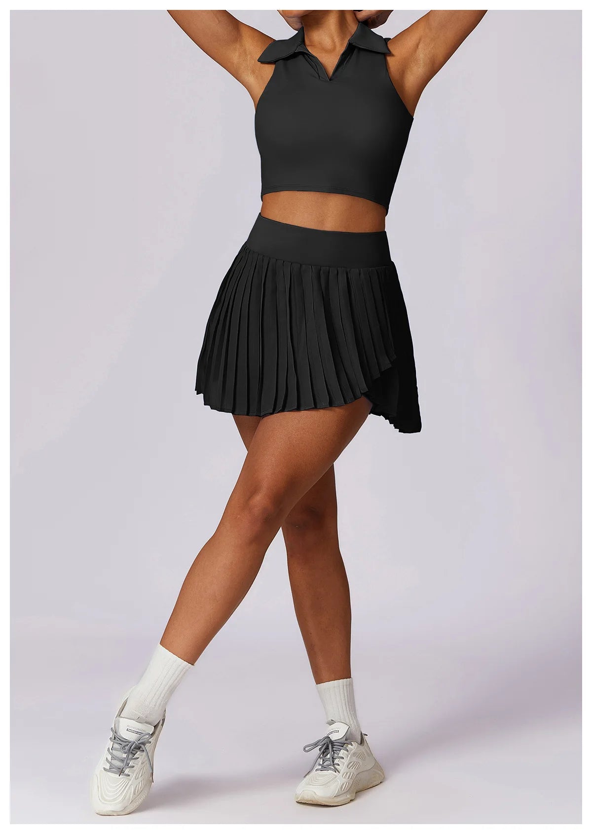 Outdoor Breathable Golf Wear Tennis Sport Sets Women Turn Down Collar Sleeveless Top Short 2 in 1 Skirt Running Fitness Set