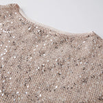 Summer Women's Fishnet T-shirt Casual Loose Fit Stylish Solid Color See Through Sequined Crew Neck Elbow Sleeve Tops