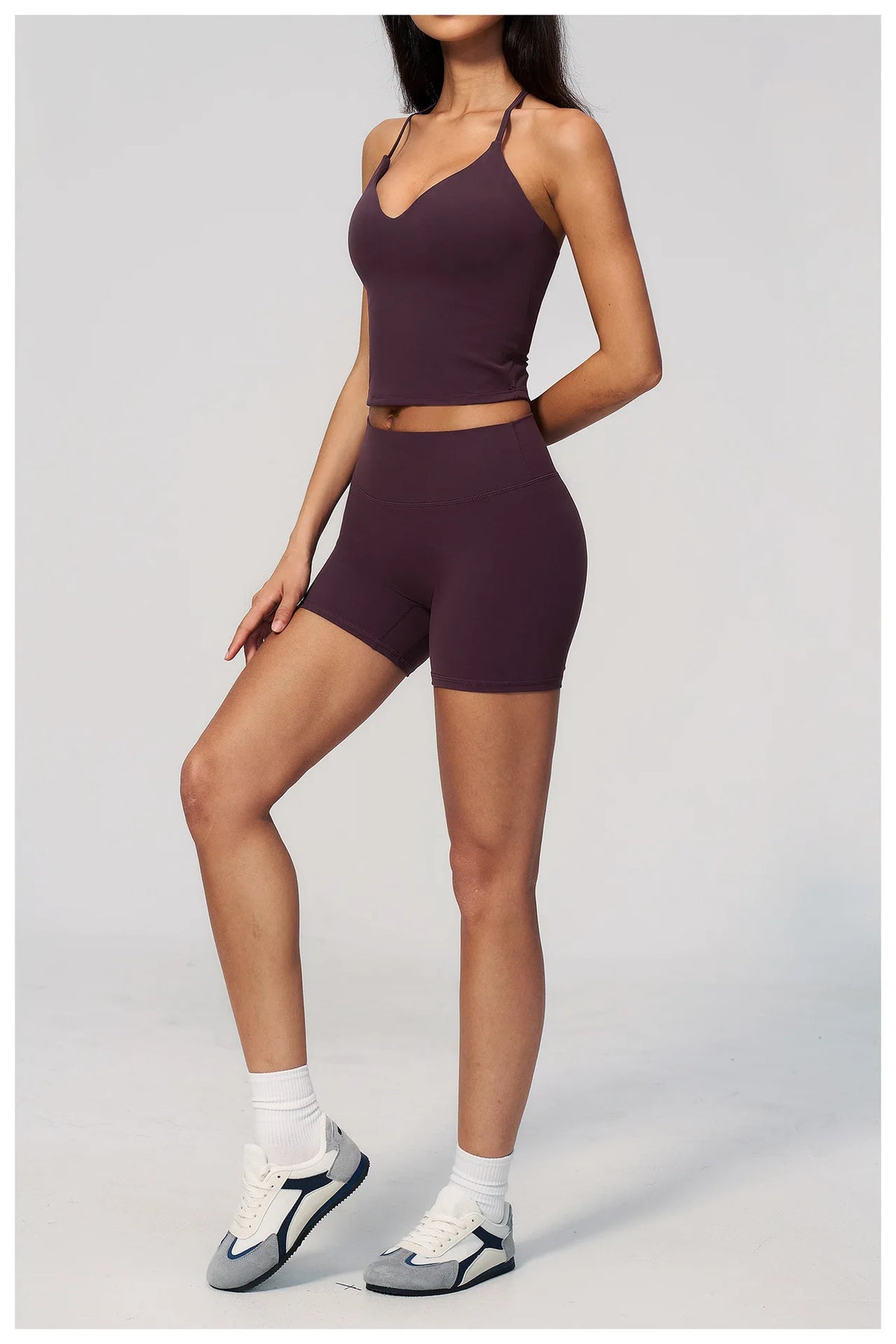New Yoga Sets Women V Neck Back Criss Cross Sports Tank Top High Waist Butt Lift Shorts Fitness Suit Gym Running Workout Clothes