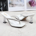 2025 Summer Flip Flops Crystal Slides Women 8cm High Heels Mules Crystal Glitter Block Low Heels Slippers Glitter Platform Shoes