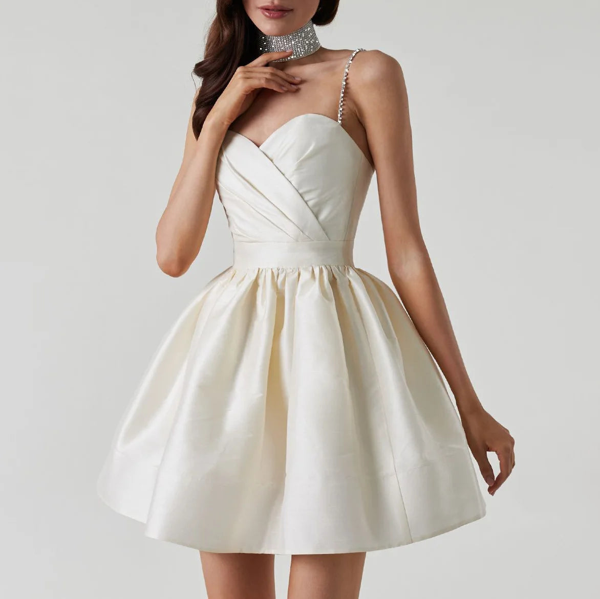 Party Dresses For Women Diamond Spaghetti Strap Solid Color Low Cut Sexy Mini Evening Dress Fashion Elegant Banquet Chic Vestido