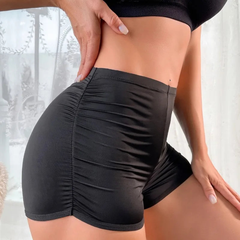 Women's High Waisted Flat Leg Pants New Shiny Elastic Short Pants Slim Hot Dance Clubwear Mini Shorts Push Up Butt Gym Leggings