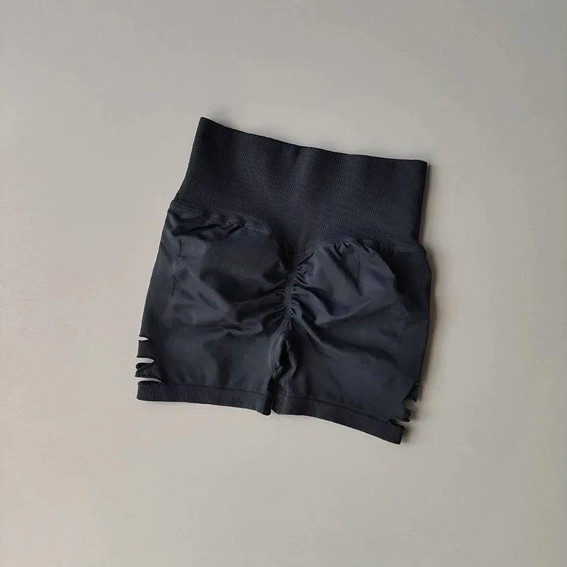 Women's High-Waist Yoga Fitness Shorts Peach Hip Lifting Perforated Elastic Breathable Three-Quarter Length Sporty Shorts