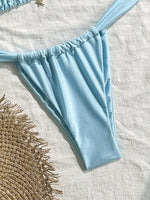 Sexy Starfish Ornament Bikini Set 2026 Women Sky Blue Pleate Push Up Bra Pleate Thong Swimwear Beach Bathing Suit Micro Swimsuit