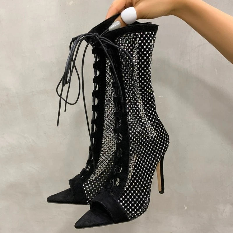 2026 Summer New Women High Top Boots Dance Fashion Party Mesh High Ankle Boots Comfortable Anti-slip Boots Zapatos De Mujer