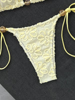 Sexy Yellow 3D Flower Micro Bikini 2026 Women Hole Out Stone Strap Push Up Bra Thong Swimsuit Holiday Bathing Suit Swimwear