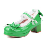 2025 Plus Size 30-48 Women's Candy Colors Mary Janes Pumps Bow Tie Ruffles Black Pink Platform Sweet Block Heels Lolita Shoes