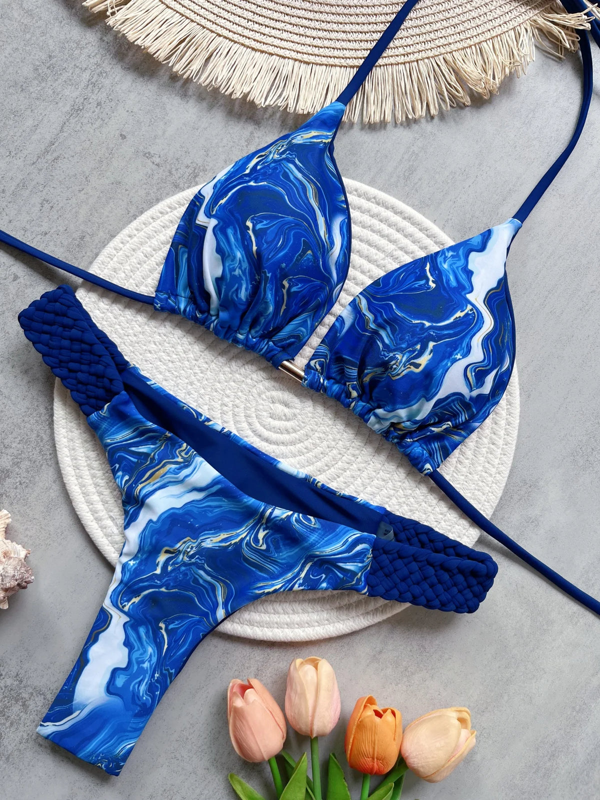 Fashion Print Halter Mini Thong High Cut Bikini Female Swimsuit Women Swimwear Two-pieces Bikini Set Bather Bathing Suit Swim