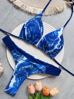 Fashion Print Halter Mini Thong High Cut Bikini Female Swimsuit Women Swimwear Two-pieces Bikini Set Bather Bathing Suit Swim
