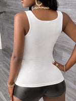 Women Half-Zip Tank Top Solid Ribbed Sleeveless Camisole Slim Fit Basic Casual Summer Vest Top