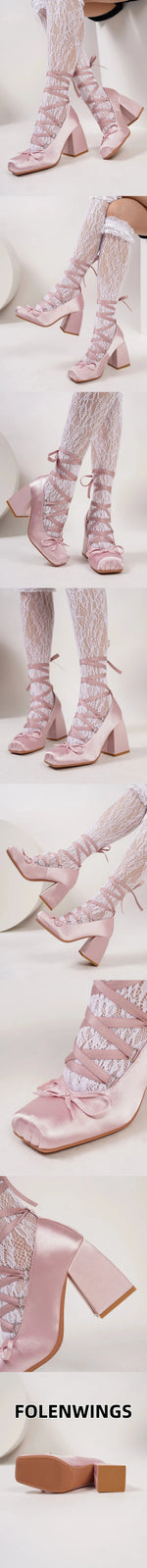 2026 Big Size 43 Cute Red Lolita Ankle Wrap Pumps Sweet 9cm Square High Heels Gothic Cosplay Ballet Style Mary Janes Shoes Women