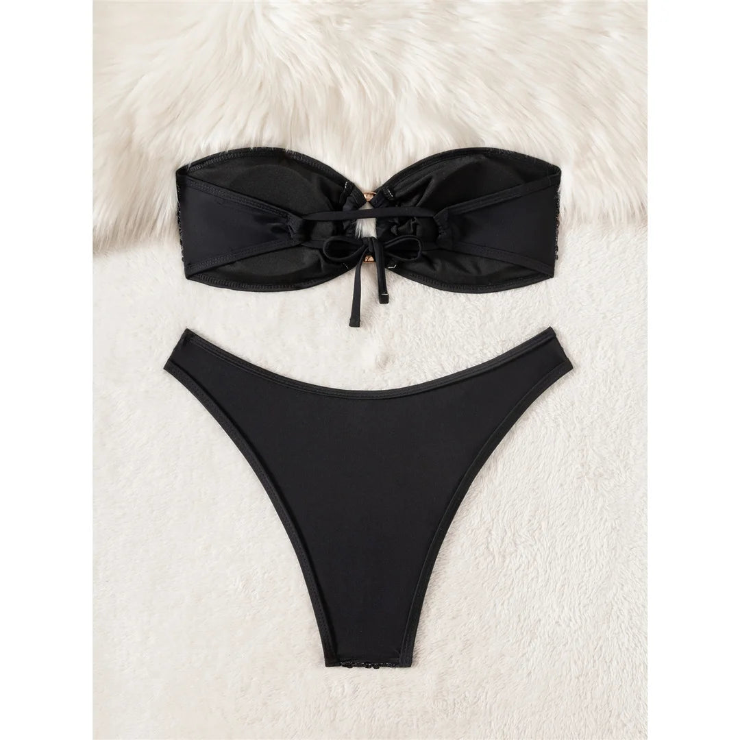 Sequins Shiny Bling Bandeau Bikini Female Swimsuit Women Swimwear Two-pieces Bikini set Brazilian Bather Bathing Suit Swim K7311