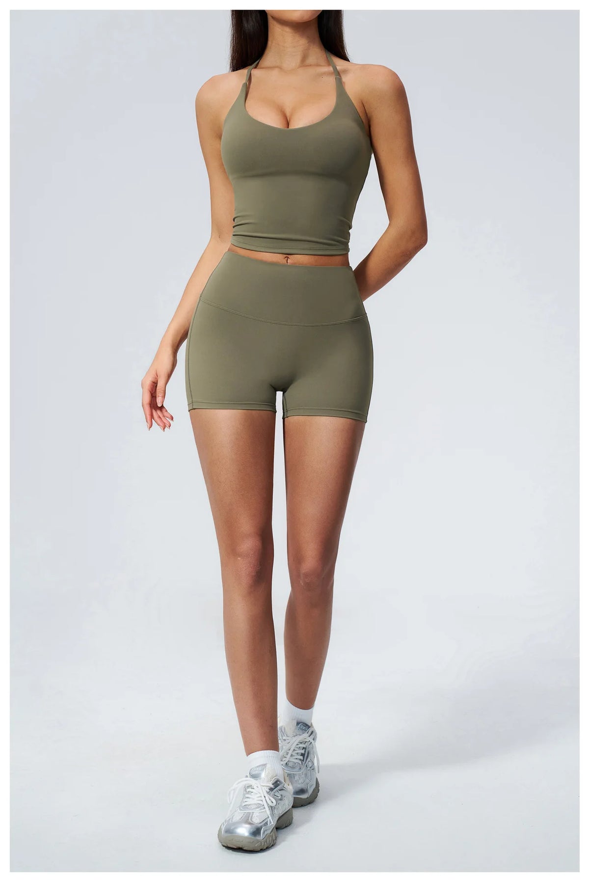 Quick Drying 2 Pcs Yoga Sets Women V Neck Slimming Sports Tank Top High Waist Shorts Fitness Suit Outwear Gym Running Tracksuits