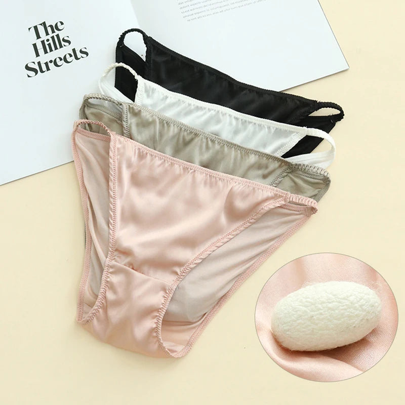 Women Underwear Mulberry Silk Panties Comfortable Breathable Low Waist Underpants Luxury Silk Smooth Briefs Sexy Girl Underwear