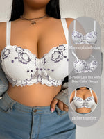 Daily Wide Strap Plus Size Women Bra Lace & Embroidery Push up Bra Comfort Thin Cup Underwire Support Lingerie Bra