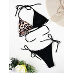 XS - L 8 Color Splicing Halter Leopard Bikini Female Swimsuit Women Swimwear Two-piece Bikini set Bather Bathing Suit Swim V3736