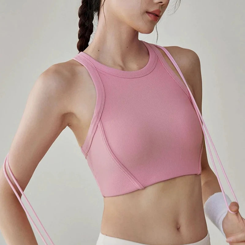 Women's Quick Drying Breathable Yoga Sports Vest I-Shaped Back Sports Bra Fitness Bra Chest Cushion Support