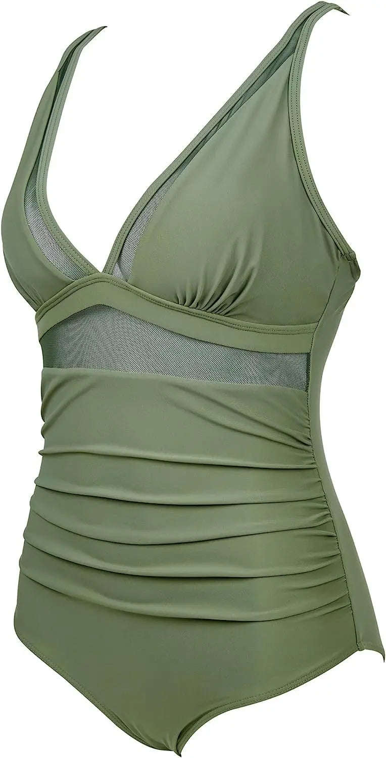 2024 Sexy One Piece Swimsuit Women Mesh Strappy Plunge Swimwear Tummy Control Bathing Suits Beach Wear Monokini Swimming Suit