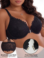 Women's C D E Cup Floral Lace Bra Side Gathering Close-Fitting Shaping Underwire Bra Thin Breathable Comfortable Bra