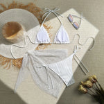 With Mesh Sarong Wrinkled Halter Shell Bikini Female Swimsuit Women Swimwear Three-pieces Bikini Set Bathing Suit Swim Beachwear