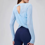 Autumn Thin Loose Long Sleeve Gym Breathable Yoga Blouse Hollow Beauty Back Running Cross Yoga Clothing Fitness Pilates Top Suit