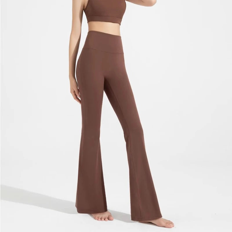 High-Waisted Flared Yoga Fitness Pants Women's Nude Sports Hip Lifting Fitness Trousers